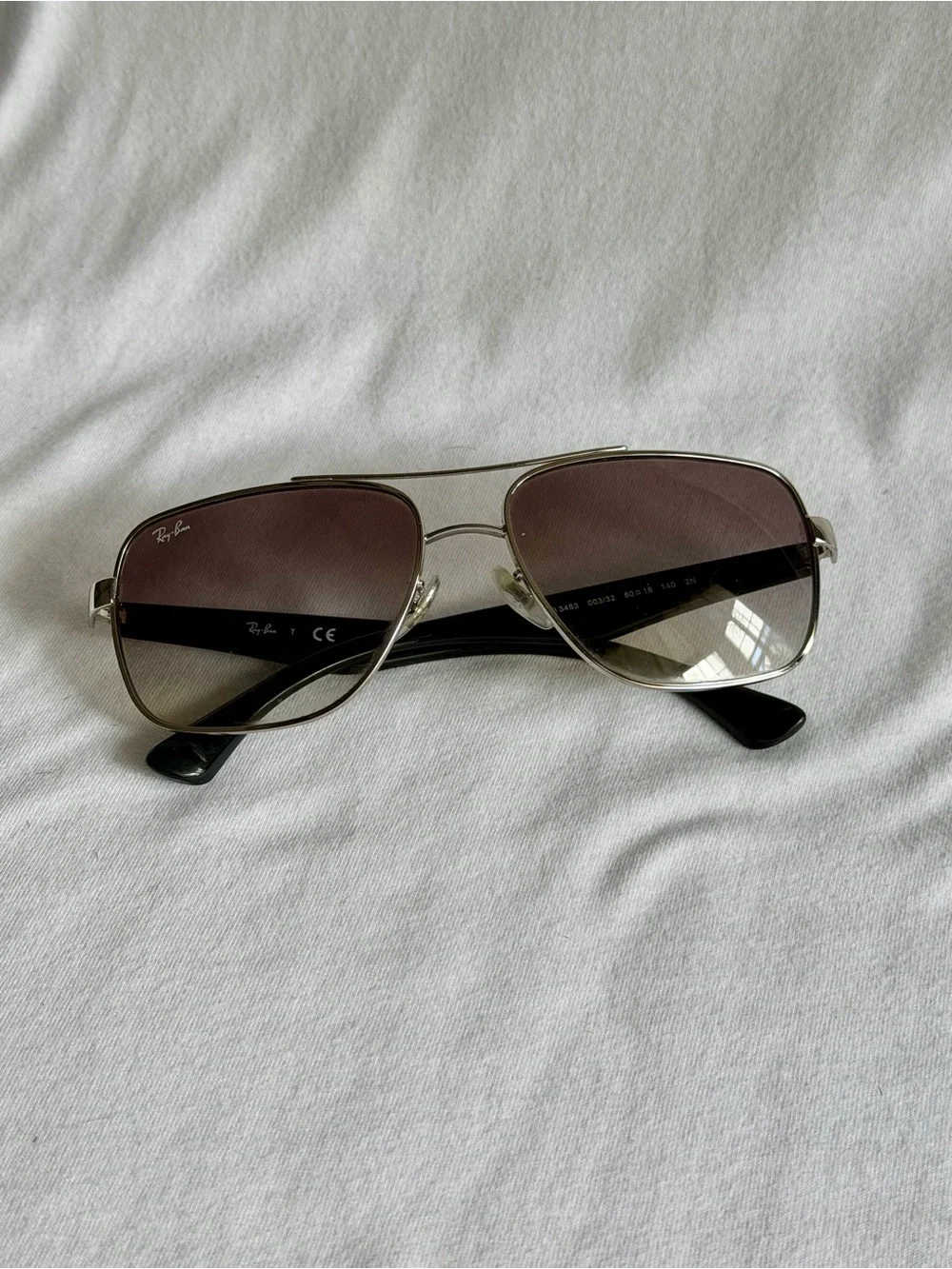 Ray-Ban Silver Frame Sunglasses with Gradient Brown Lenses and Black Temples